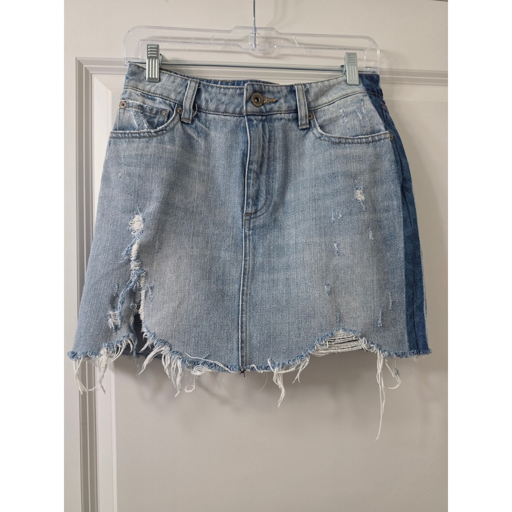 Pistola Denim Mini Skirt Two Tone Distressed Light Wash Size 27